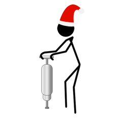 Stick figure in a Santa hat operating a jackhammer